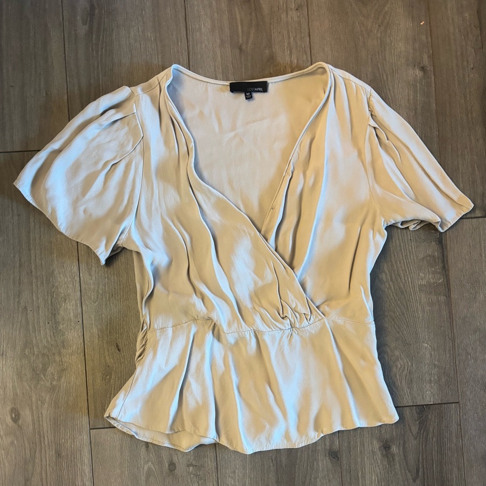 AQUA Cream Short Sleeve Wrap Top